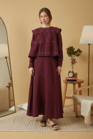 Contrast Stitch Muslin Blouse Burgundy - 8