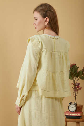 Contrast Stitch Muslin Blouse Butter Yellow - 13