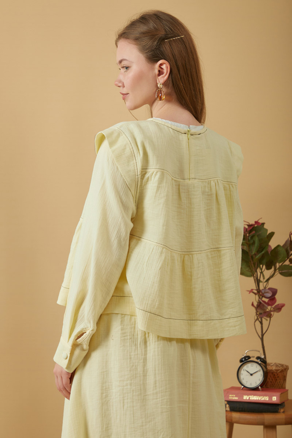 Contrast Stitch Muslin Blouse Butter Yellow - 13