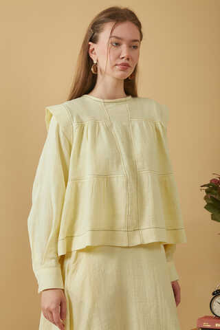 Contrast Stitch Muslin Blouse Butter Yellow - 4