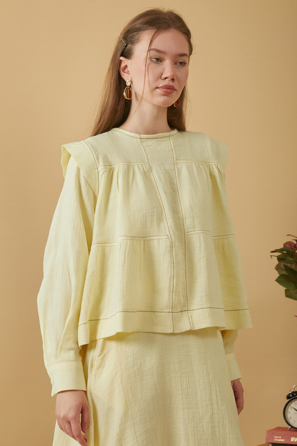 Contrast Stitch Muslin Blouse Butter Yellow - 4
