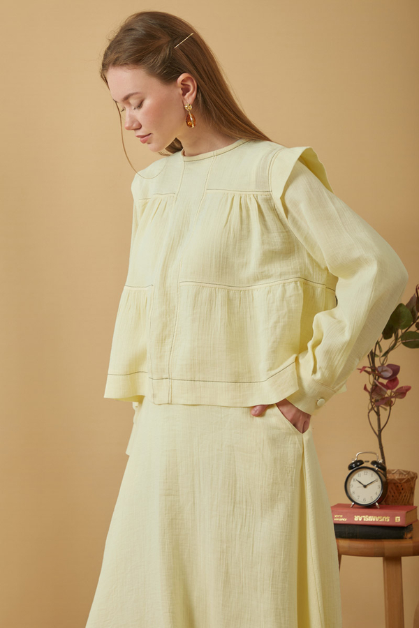 Contrast Stitch Muslin Blouse Butter Yellow - 5