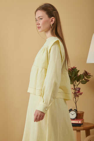 Contrast Stitch Muslin Blouse Butter Yellow - 7