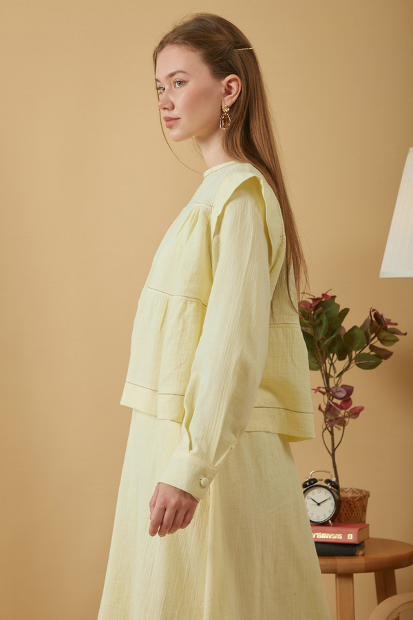 Contrast Stitch Muslin Blouse Butter Yellow - 7