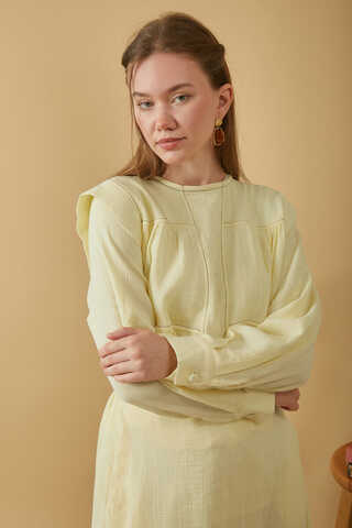 Contrast Stitch Muslin Blouse Butter Yellow - 8