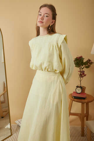 Contrast Stitch Muslin Blouse Butter Yellow - 9
