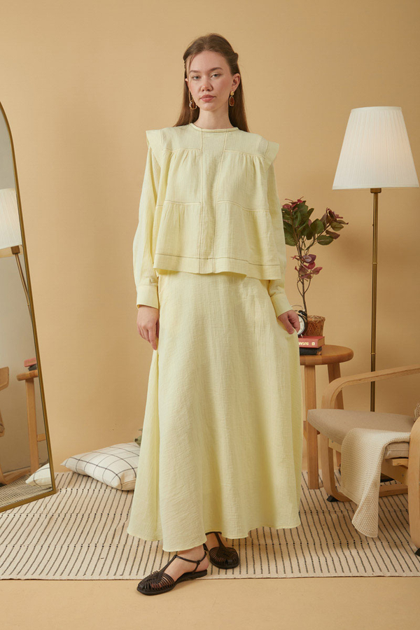 Contrast Stitch Muslin Blouse Butter Yellow - 10