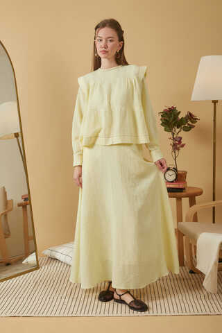 Contrast Stitch Muslin Blouse Butter Yellow - 11