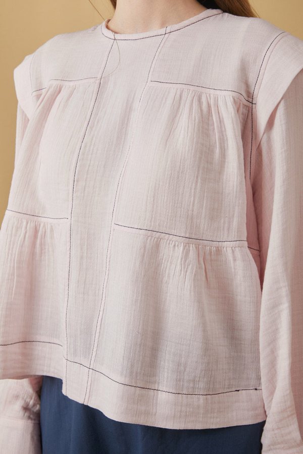 Contrast Stitch Muslin Blouse Powder Pink - 3