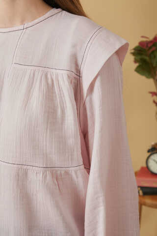 Contrast Stitch Muslin Blouse Powder Pink - 8