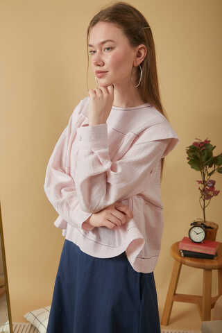 Contrast Stitch Muslin Blouse Powder Pink - 11