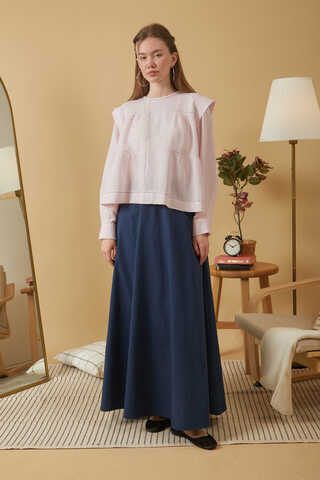 Contrast Stitch Muslin Blouse Powder Pink - 12