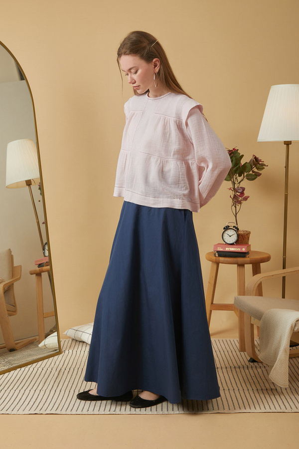 Contrast Stitch Muslin Blouse Powder Pink (1)