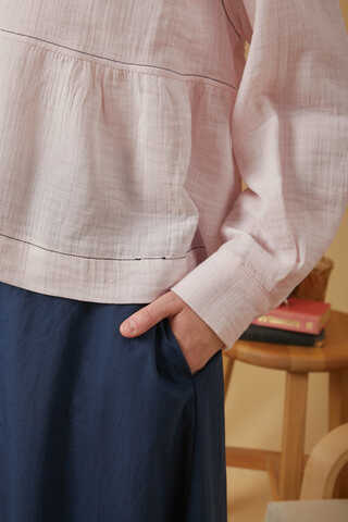 Contrast Stitch Muslin Blouse Powder Pink - 4