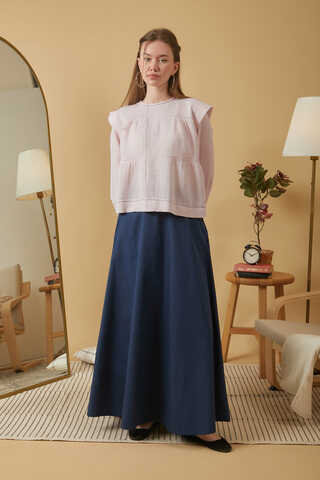 Contrast Stitch Muslin Blouse Powder Pink - 5