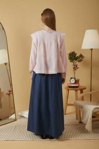 Contrast Stitch Muslin Blouse Powder Pink - 7