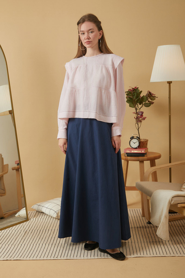 Contrast Stitch Muslin Blouse Powder Pink - 12