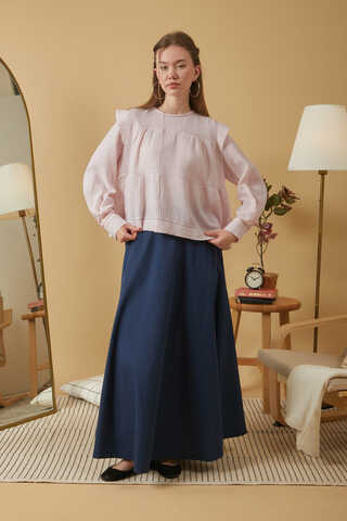 Contrast Stitch Muslin Blouse Powder Pink - 13