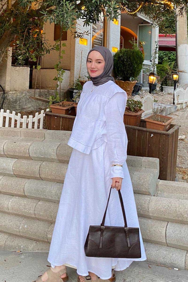 Contrast Stitch Muslin Blouse White