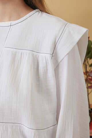 Contrast Stitch Muslin Blouse White - 5