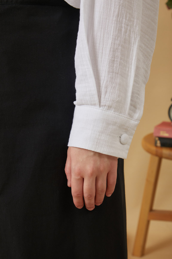 Contrast Stitch Muslin Blouse White - 8