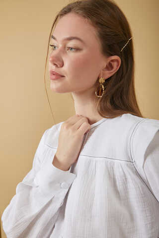 Contrast Stitch Muslin Blouse White - 6