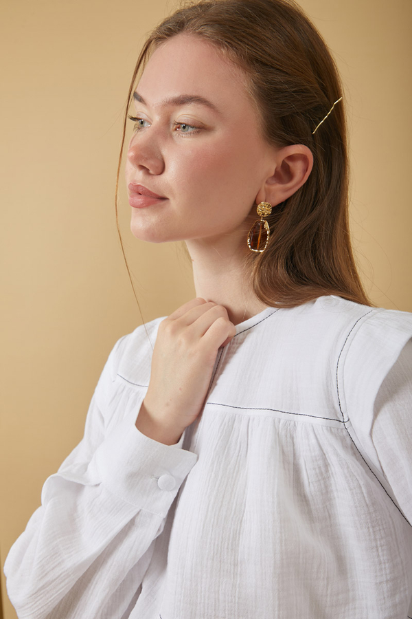 Contrast Stitch Muslin Blouse White - 6