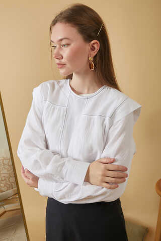 Contrast Stitch Muslin Blouse White - 9