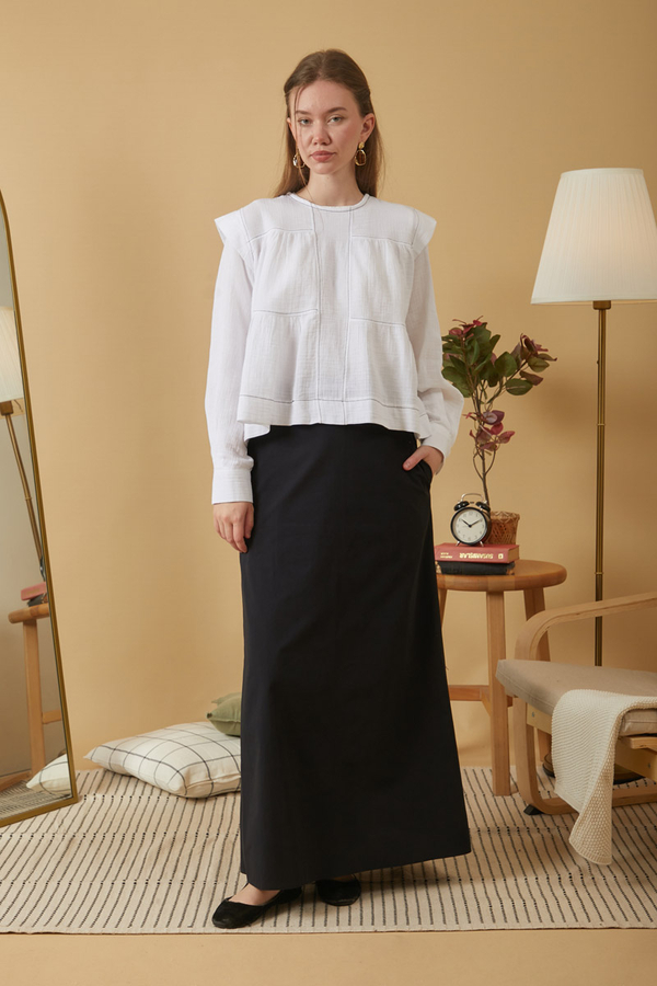 Contrast Stitch Muslin Blouse White - 10