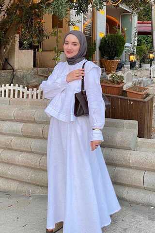 Contrast Stitch Muslin Blouse White - 3