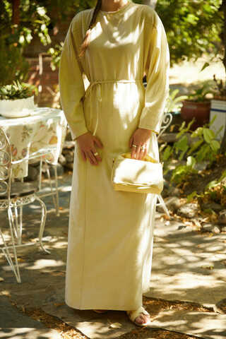 Contrast-Stitched Linen Dress Butter Yellow - 4