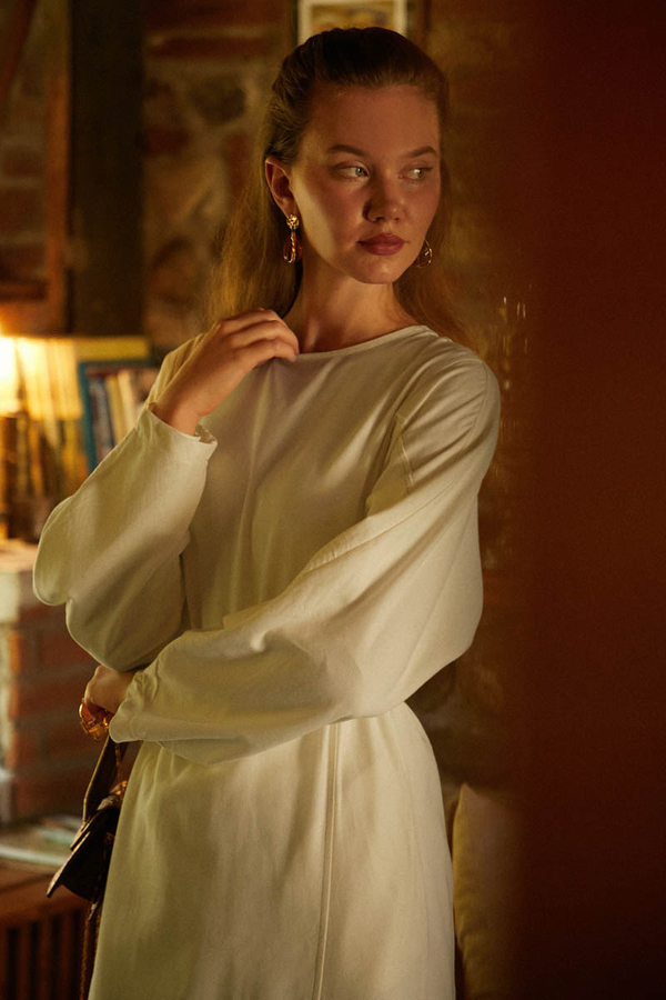 Contrast-Stitched Linen Dress Stone - 3