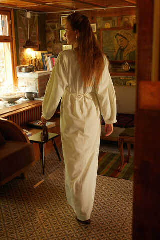 Contrast-Stitched Linen Dress Stone - 6