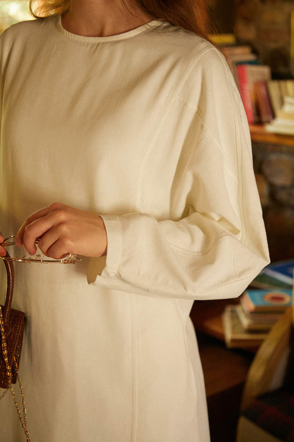 Contrast-Stitched Linen Dress Stone - 5