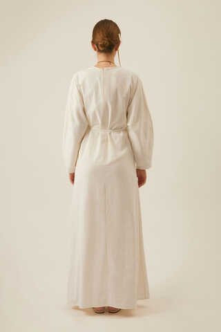 Contrast-Stitched Linen Dress White - 6