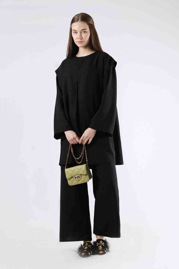 Corded Wide Leg Vest Set Black - 1