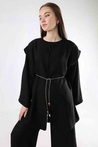 Corded Wide Leg Vest Set Black - 2