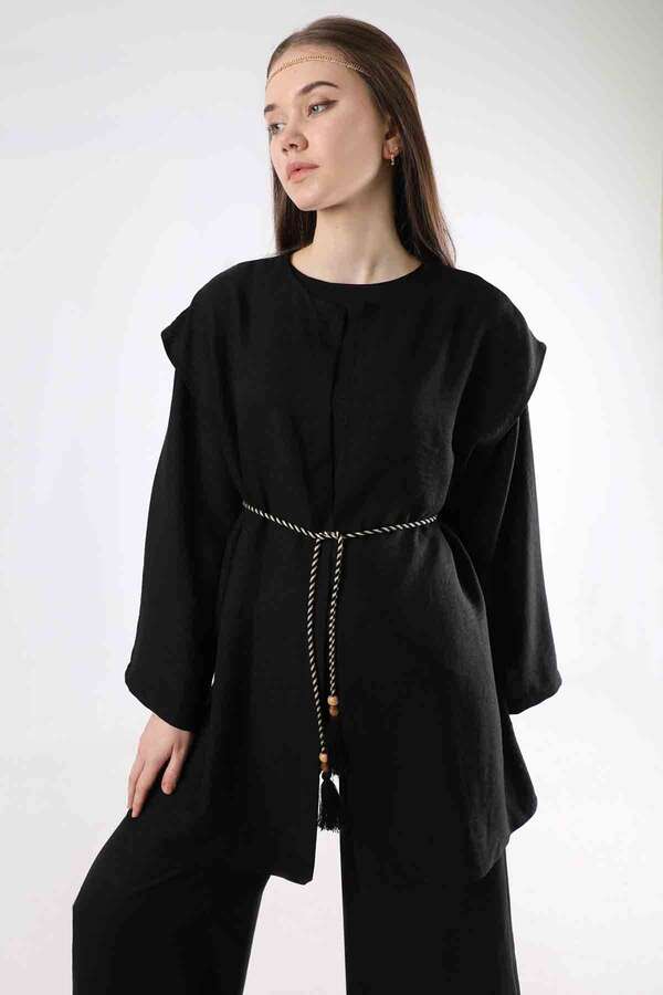 Corded Wide Leg Vest Set Black - 2