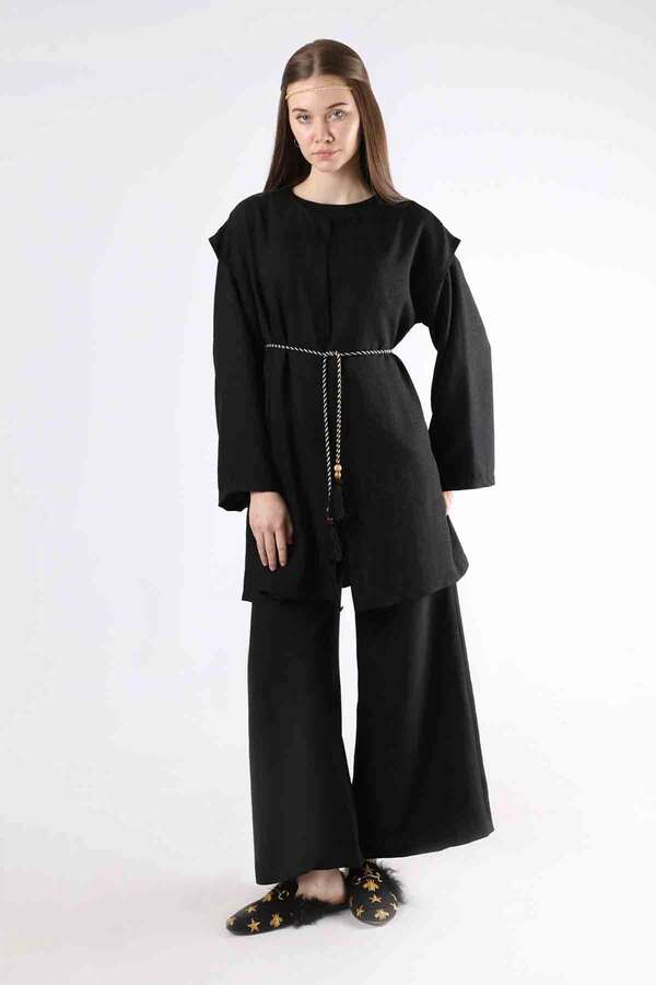 Corded Wide Leg Vest Set Black - 3