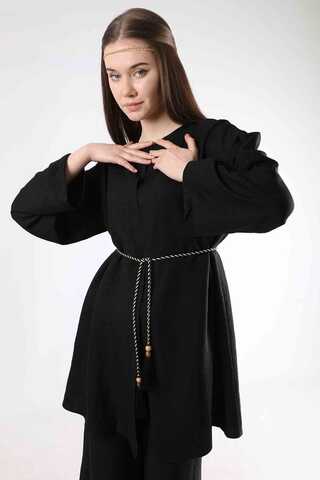 Corded Wide Leg Vest Set Black - 4