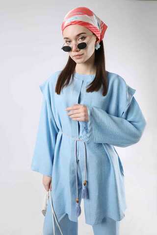 Corded Wide Leg Vest Set Blue - 2