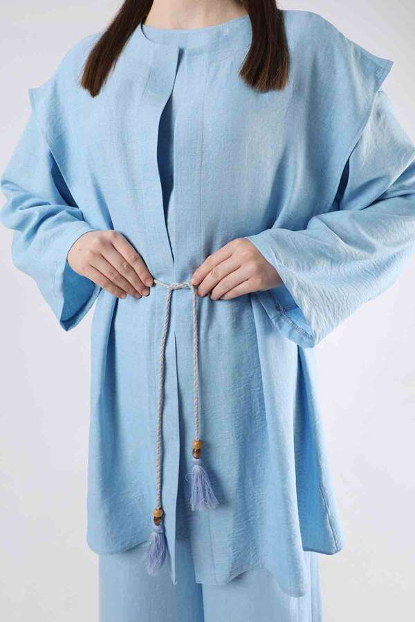 Corded Wide Leg Vest Set Blue - 4