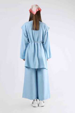 Corded Wide Leg Vest Set Blue - 5