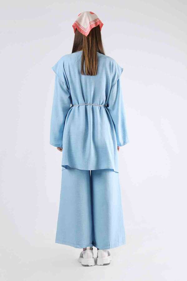 Corded Wide Leg Vest Set Blue - 5