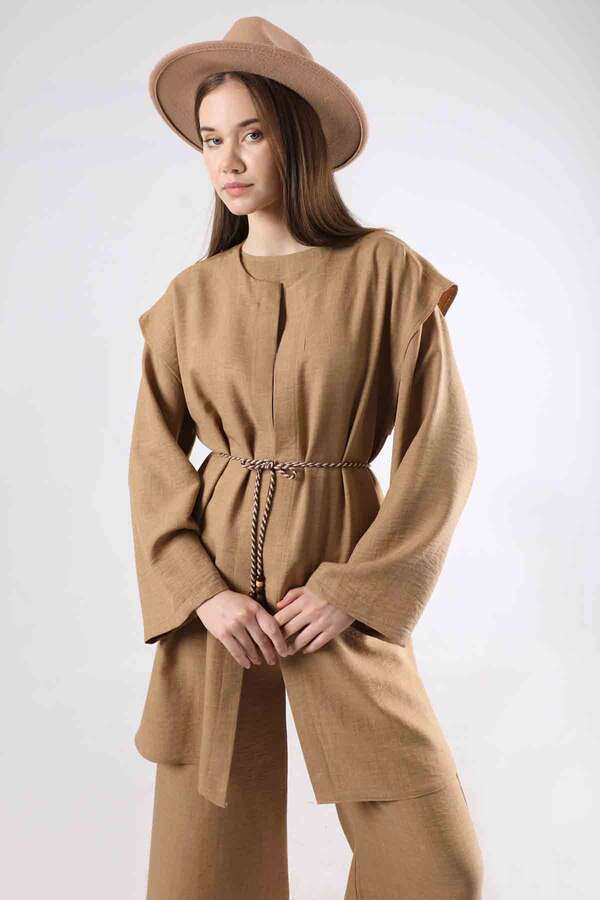 Corded Wide Leg Vest Set Camel - 2