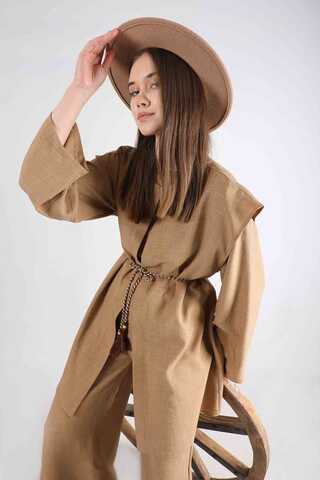 Corded Wide Leg Vest Set Camel - 4