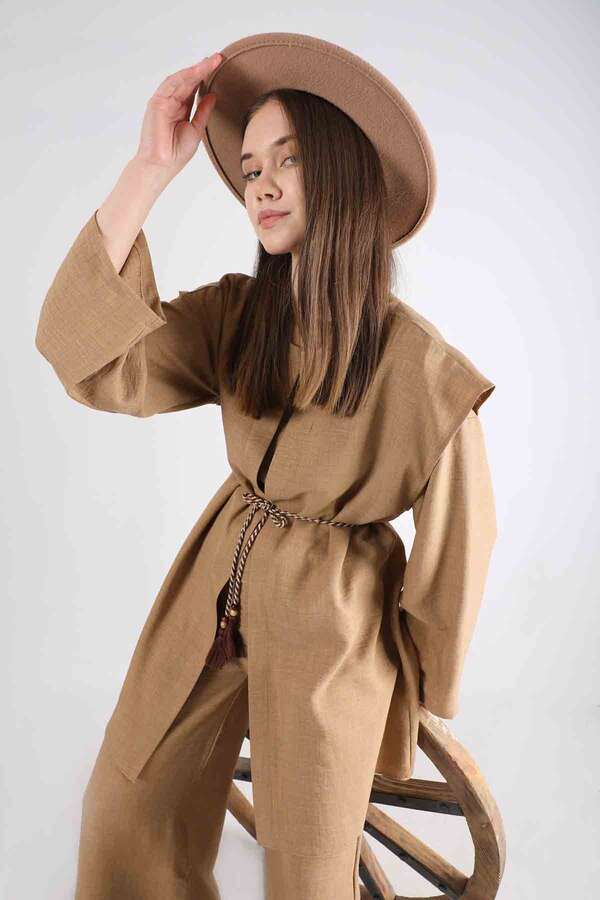 Corded Wide Leg Vest Set Camel - 4