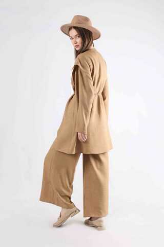 Corded Wide Leg Vest Set Camel - 5