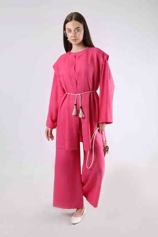 Corded Wide Leg Vest Set Fuchsia - 1