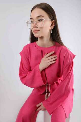 Corded Wide Leg Vest Set Fuchsia - 2